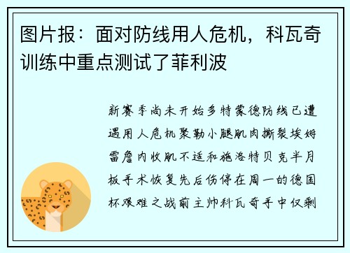 图片报：面对防线用人危机，科瓦奇训练中重点测试了菲利波